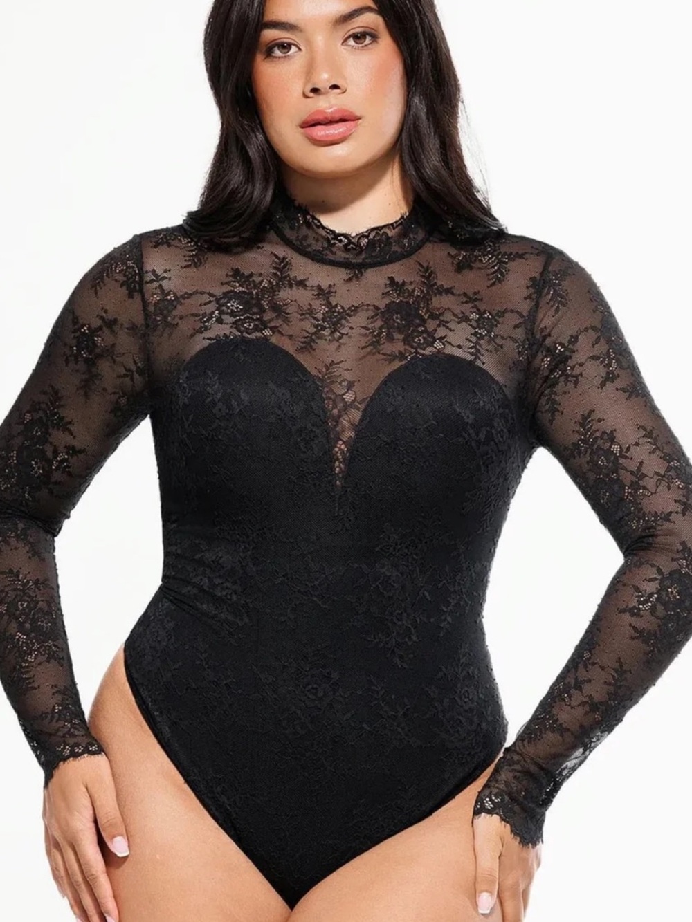 NWOT Shapewear Mock Neck Long Sleeve Floral Lace Bodysuit  Shapewear